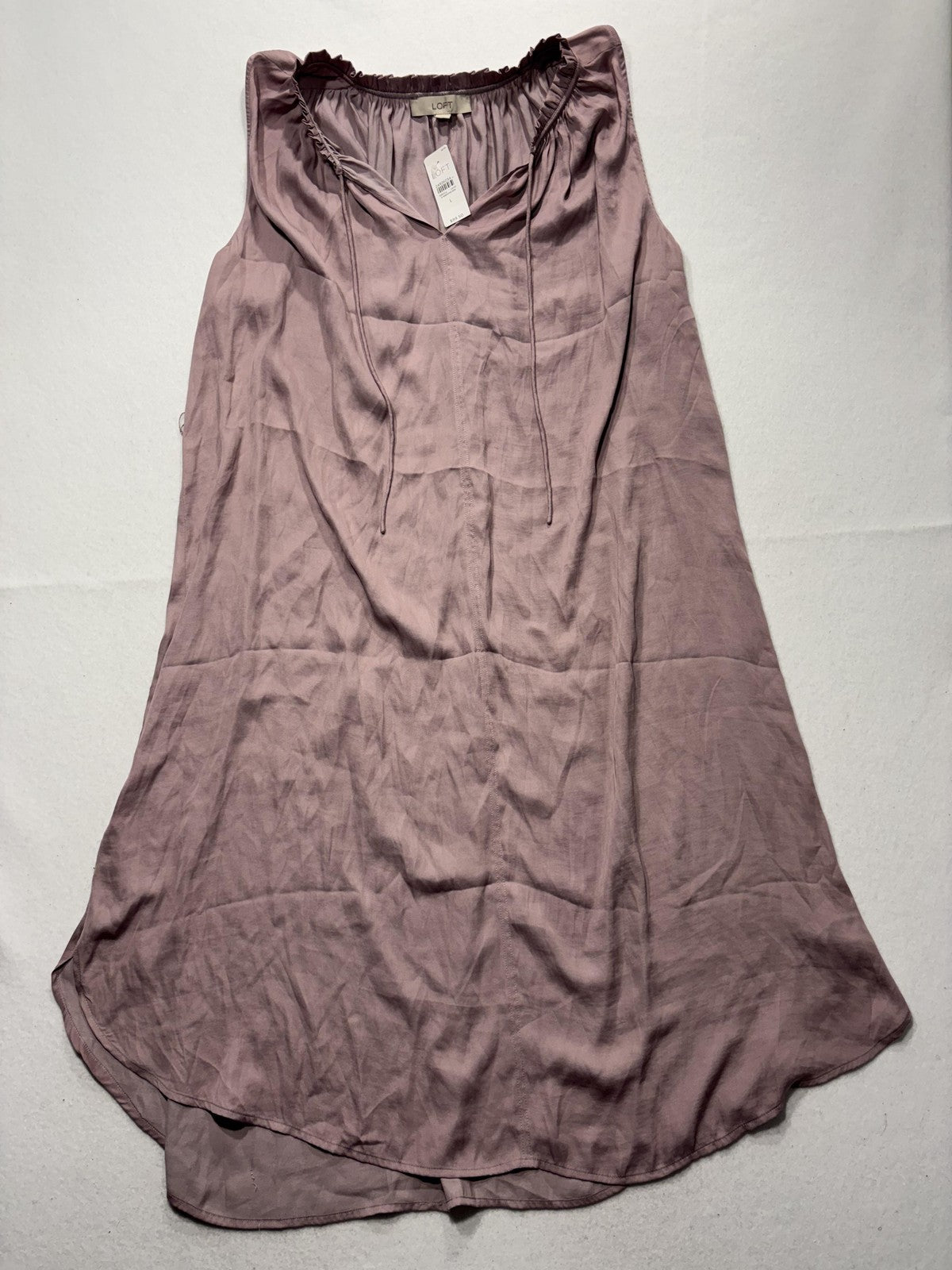 LOFT Dress Womens Large Pink V Neck Ruffle Sleeveless Shift Knee Length