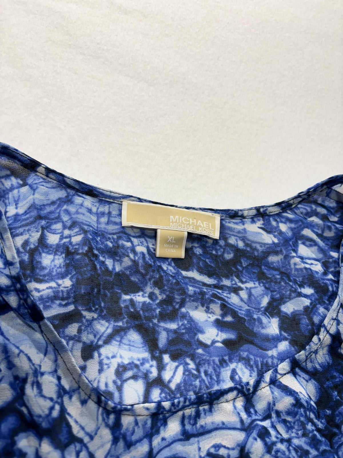 Michael Kors Blouse Womens XL Blue Geometric 3/4 Sleeve Tunic Top