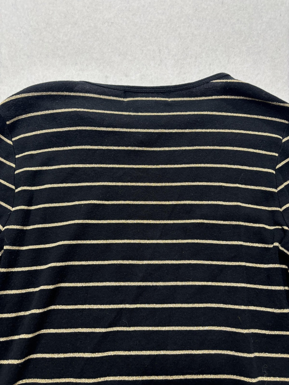 Lauren Ralph Lauren Shirt Womens PM Black Metallic Stripe Crew Neck Long Sleeve