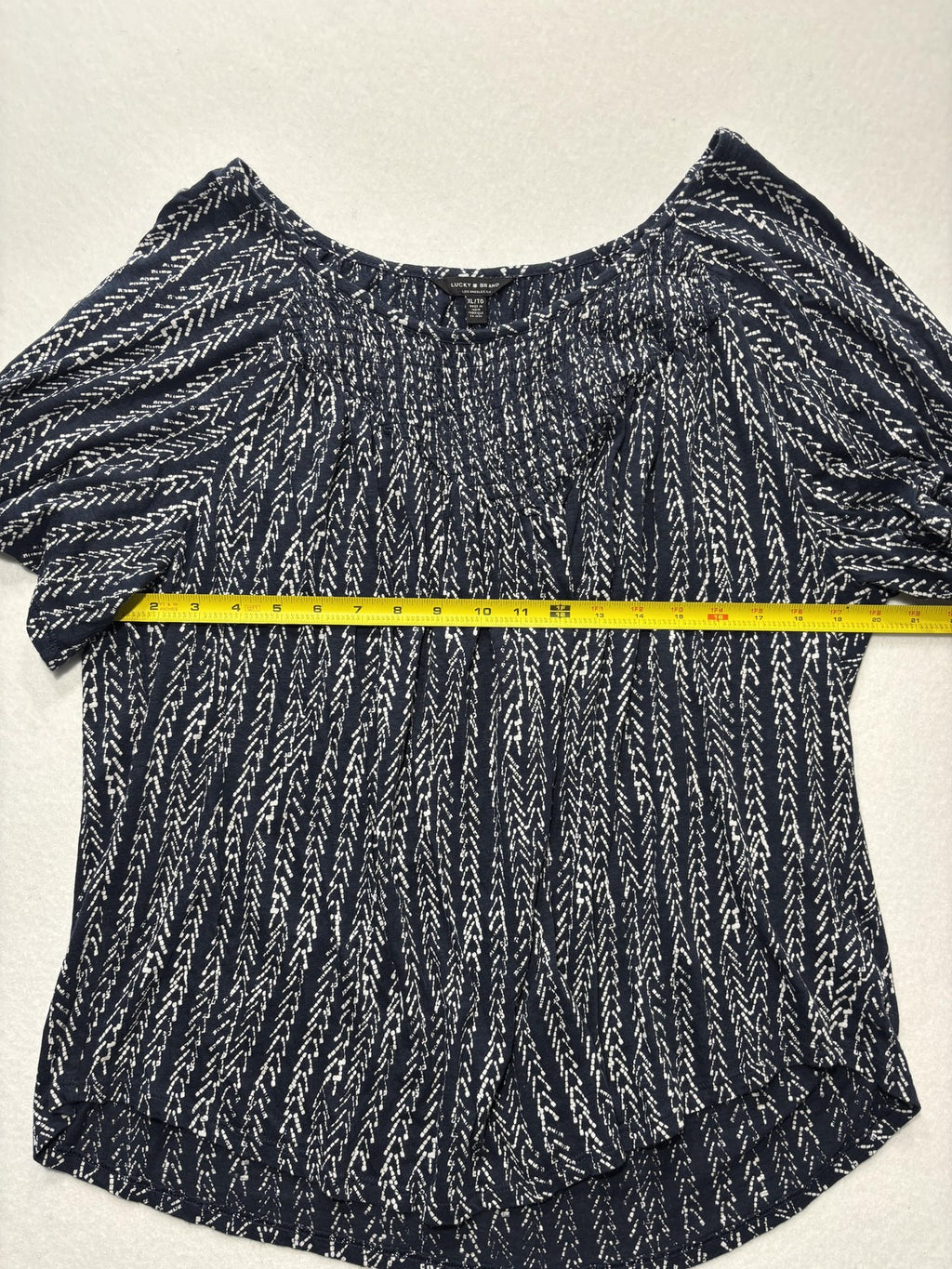Lucky Brand Blouse Womens XL Blue Geometric Scoop Neck Flutter Sleeve Jersey Top