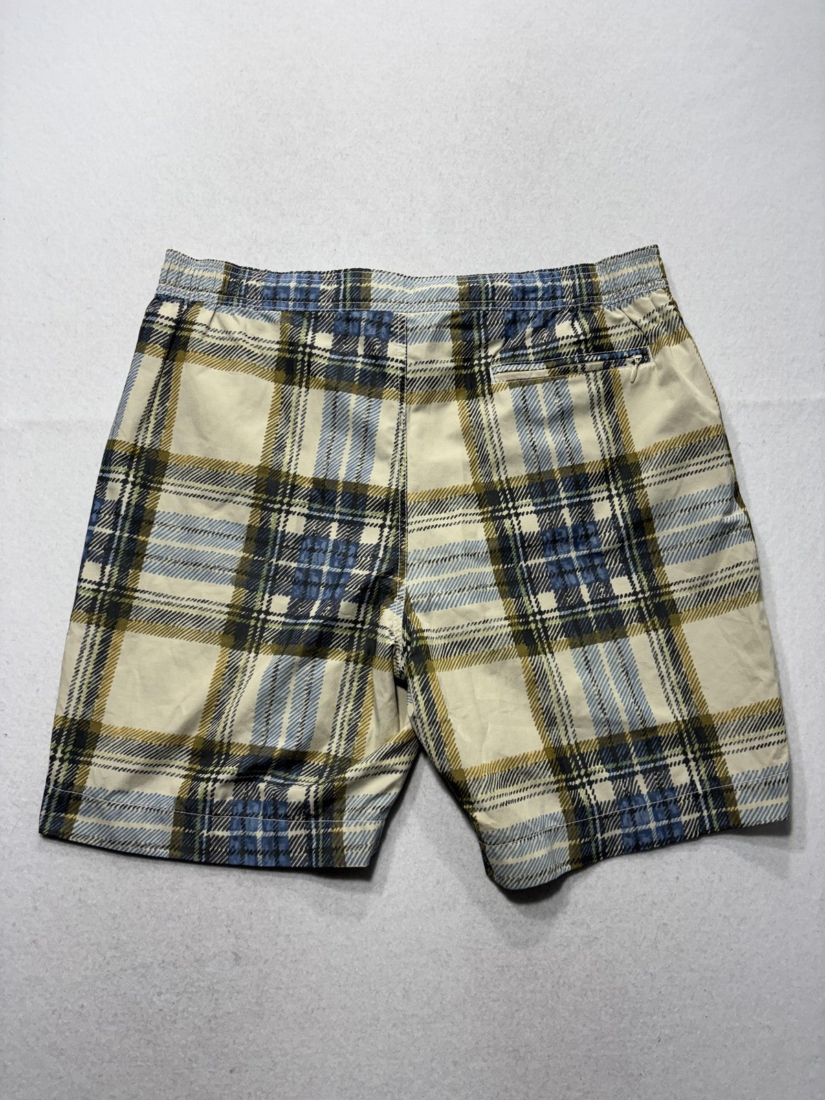 Tommy Bahama Swim Shorts Mens Large Beige Plaid Elastic Waist Lined Lightweight
