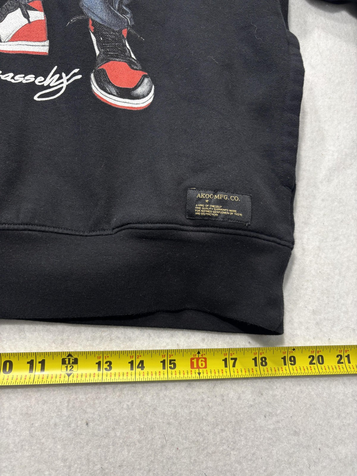 AKOO Hoodie Mens Large Black Fleece Pullover Praying Boy Dog Graphic Streetwear