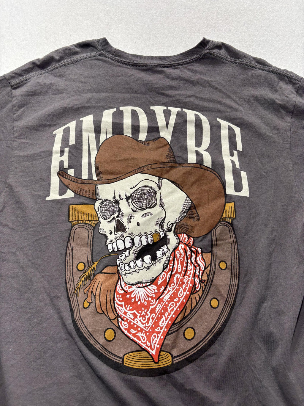 Empyre Shirt Mens Large Gray Cowboy Skeleton Skull Graphic Tee Western Halloween
