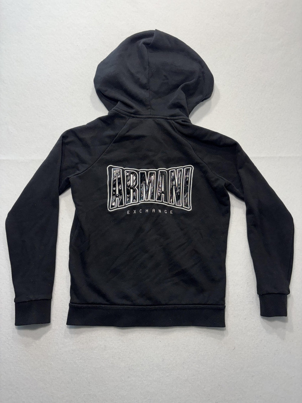 Armani Exchange Hoodie Womens Small Black Full Zip Logo Graphic Raglan Sleeve