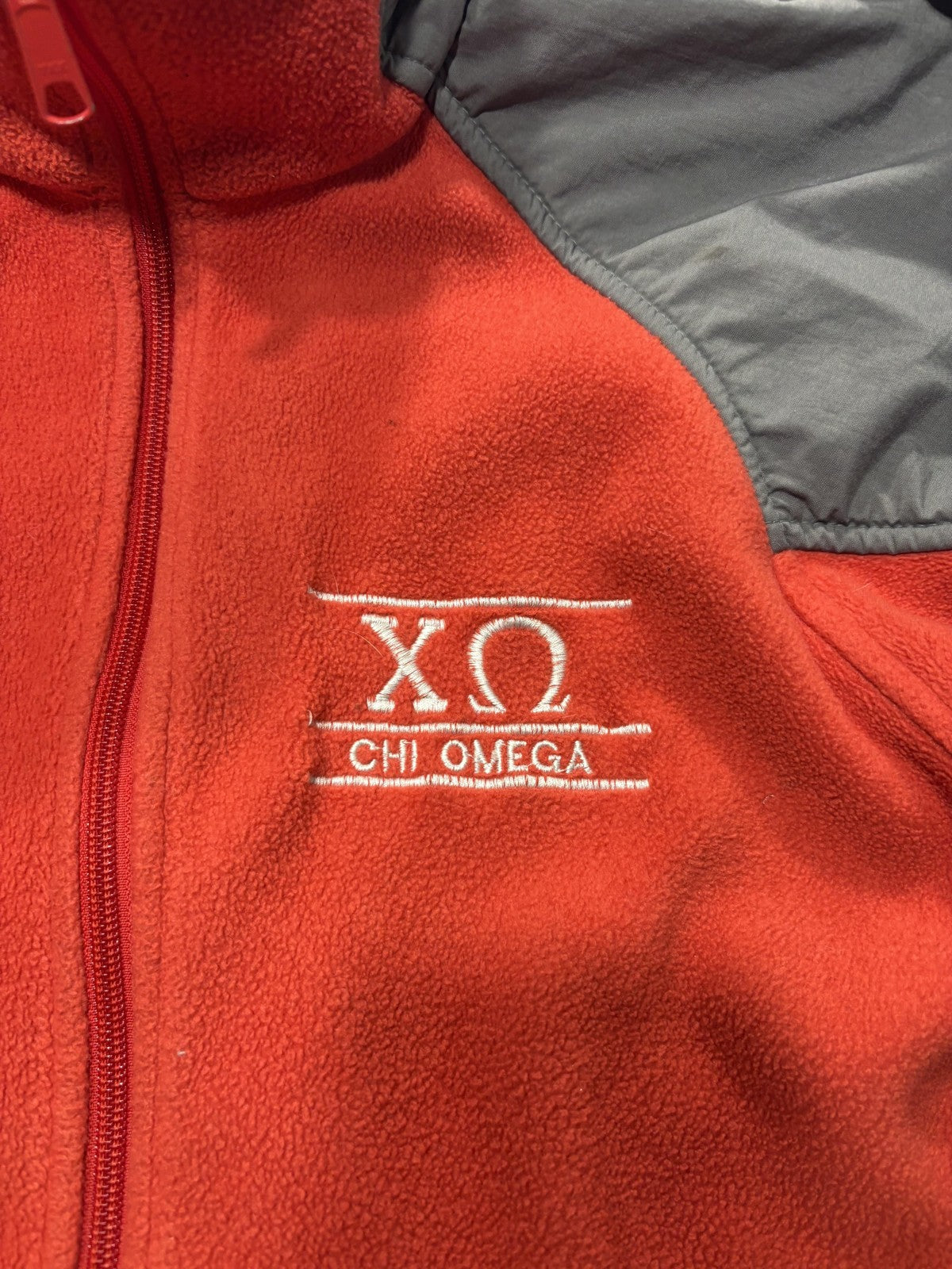 Columbia Jacket Mens Small Red Fleece Full Zip Chi Omega College Windbreaker