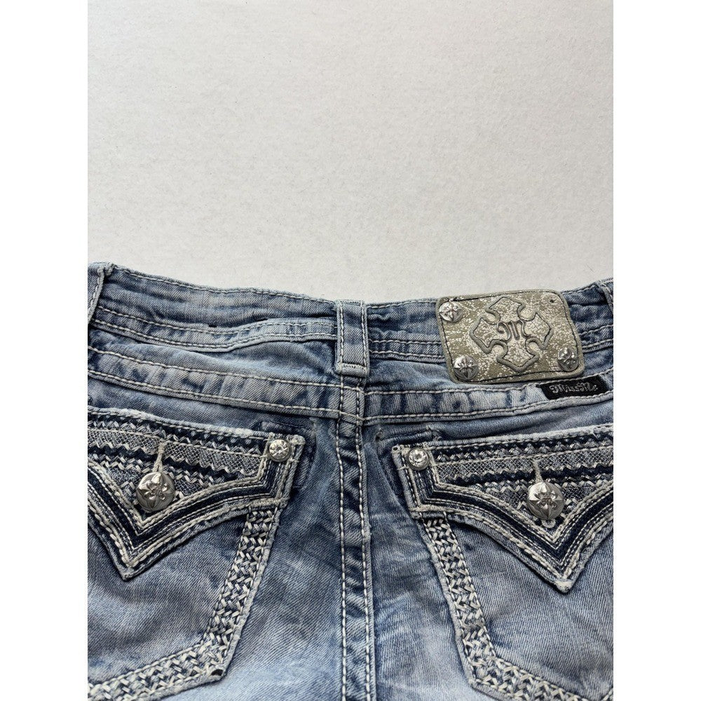 Miss Me Signature Skinny Shorts Womens 24 Blue Cut Off Embroidered Denim JP5038H