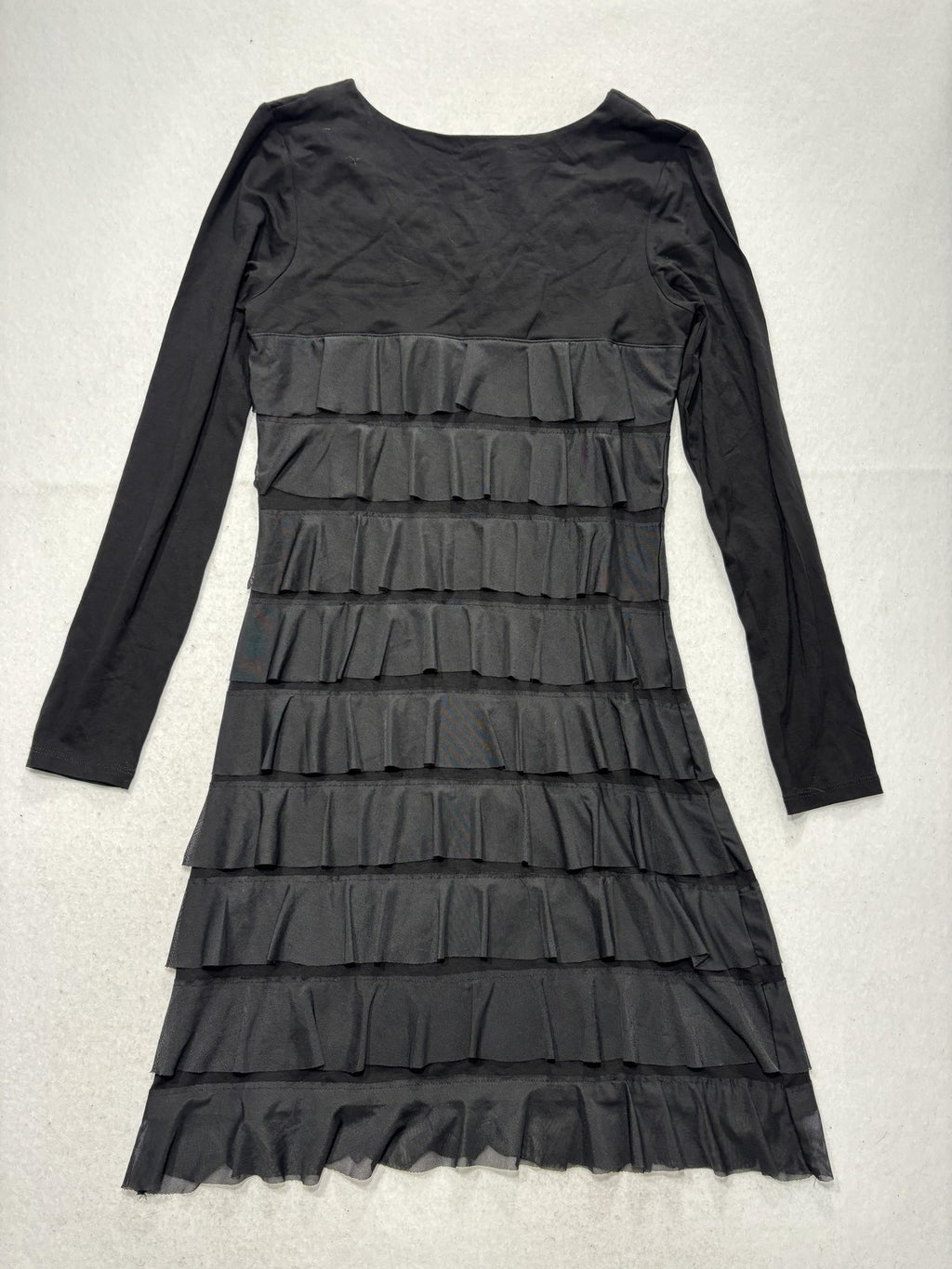 Isle By Melis Kozan Dress Womens Small Black Mesh Ruffle Long Sleeve Shift