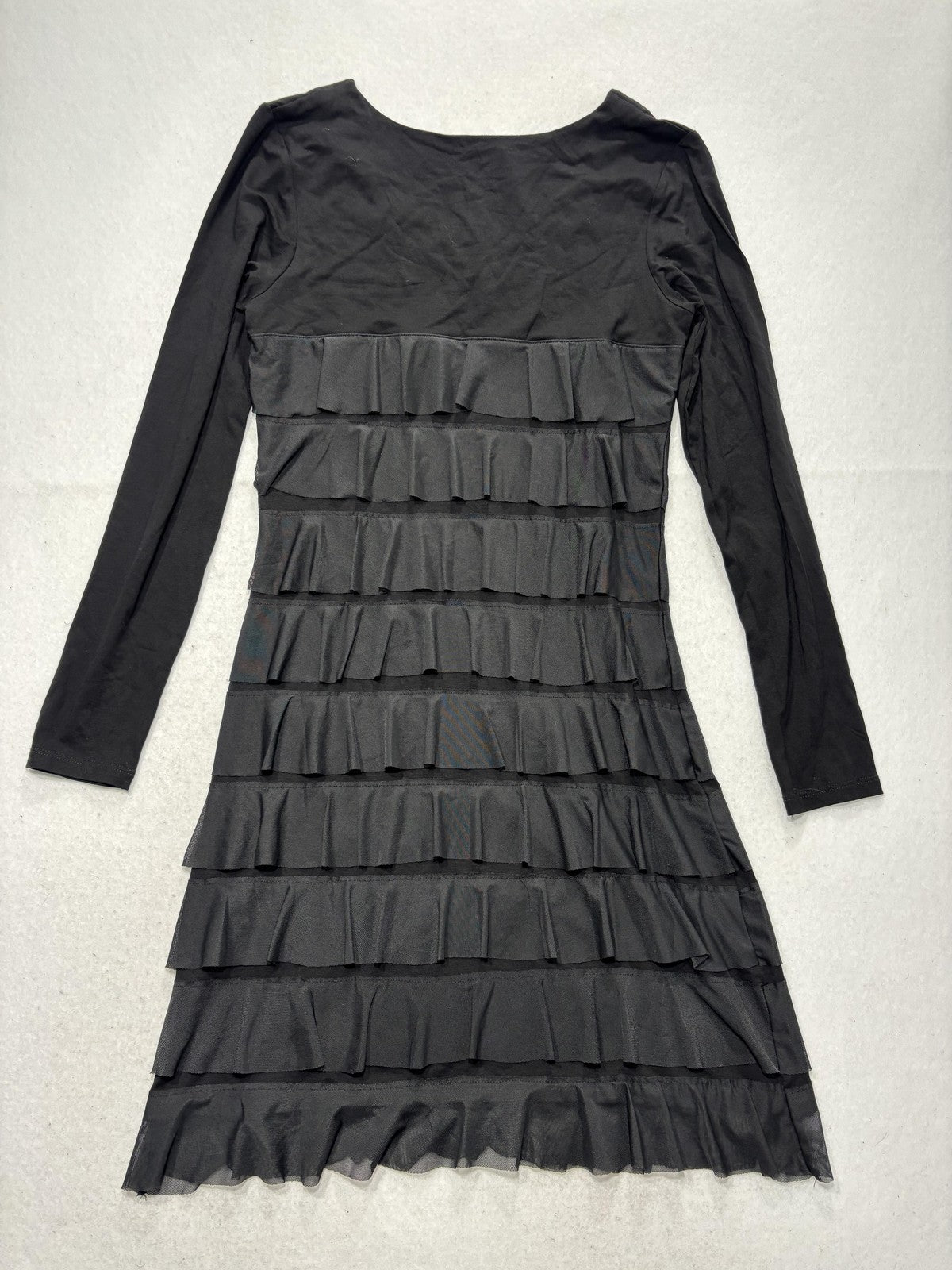 Isle By Melis Kozan Dress Womens Small Black Mesh Ruffle Long Sleeve Shift