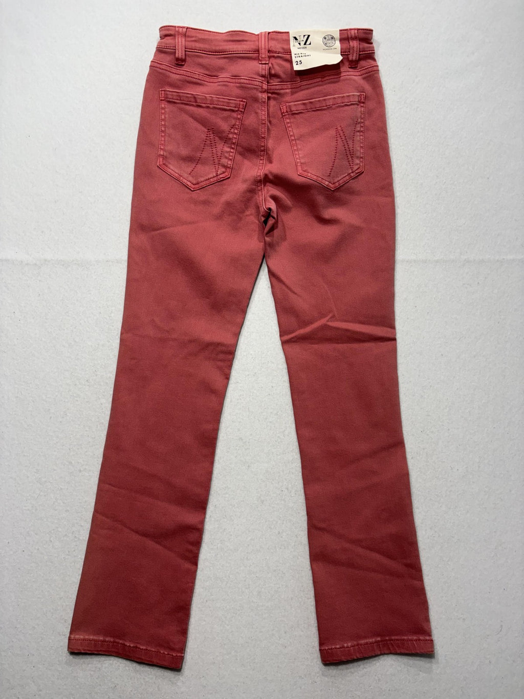 NIC+ZOE Jeans Womens 25 Red Mid Rise Straight Denim NZ Logo 5 Pocket 25x28.5