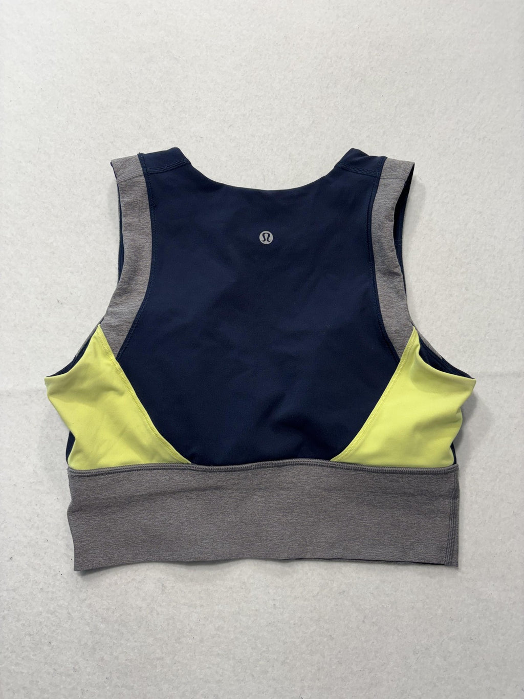 Lululemon Sports Bra Womens 10 Blue Gray Yellow Colorblock Medium Support