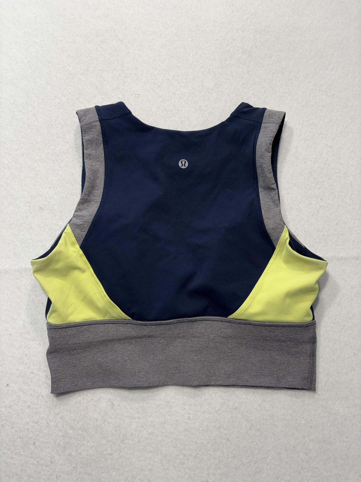 Lululemon Sports Bra Womens 10 Blue Gray Yellow Colorblock Medium Support