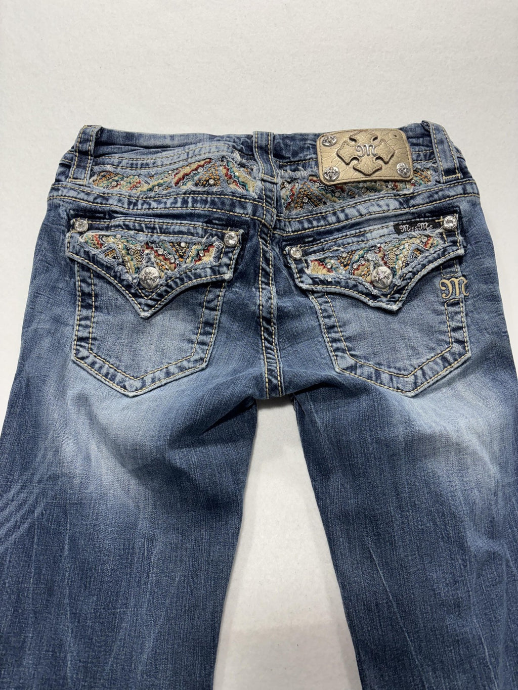 Miss Me Jeans Womens 27 Blue Signature Bootcut Low Rise Embellished 28x33