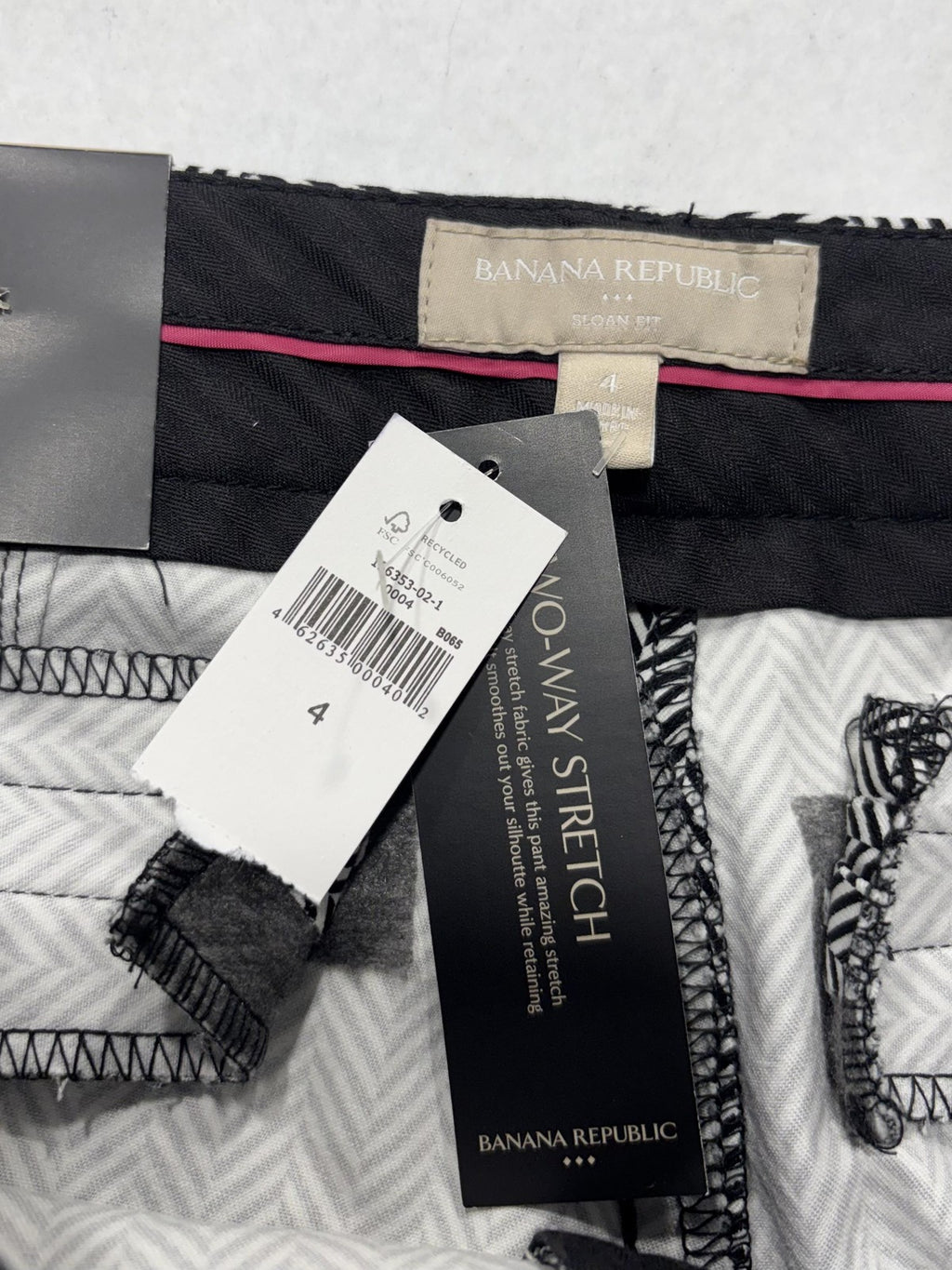 Banana Republic Dress Pants Womens 4 Black White Herringbone Sloan Slim Ankle