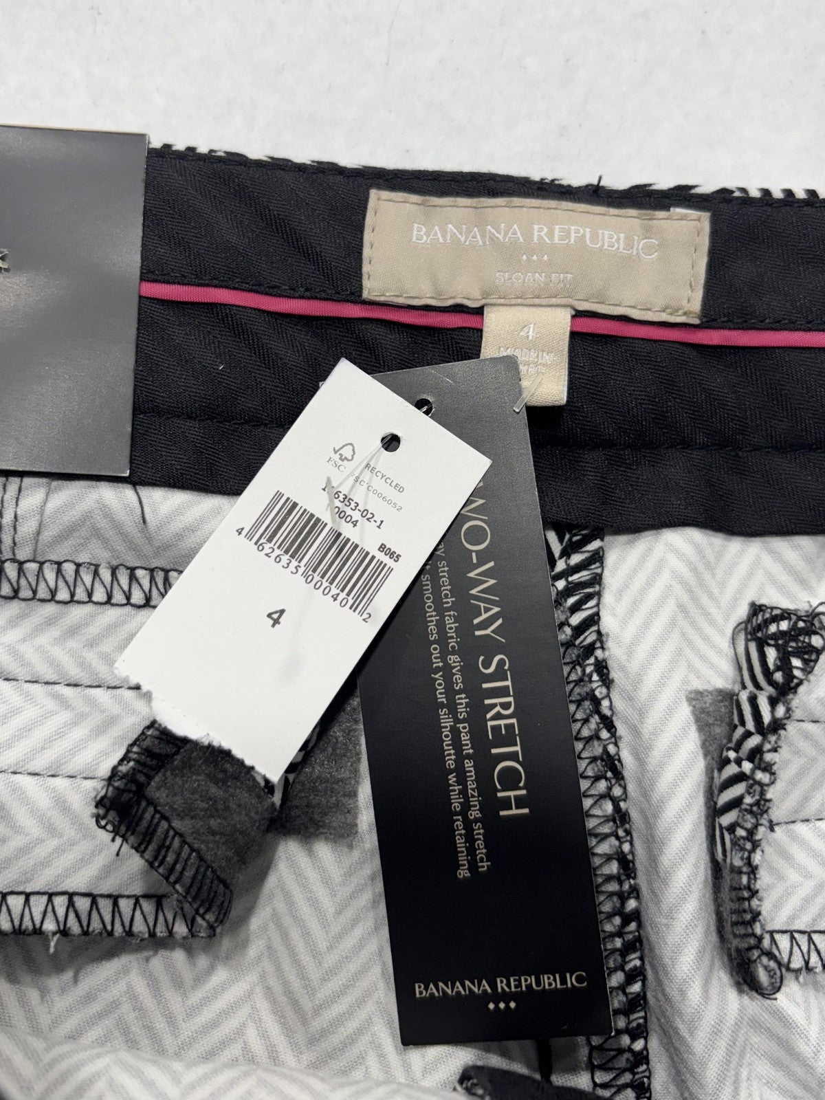 Banana Republic Dress Pants Womens 4 Black White Herringbone Sloan Slim Ankle