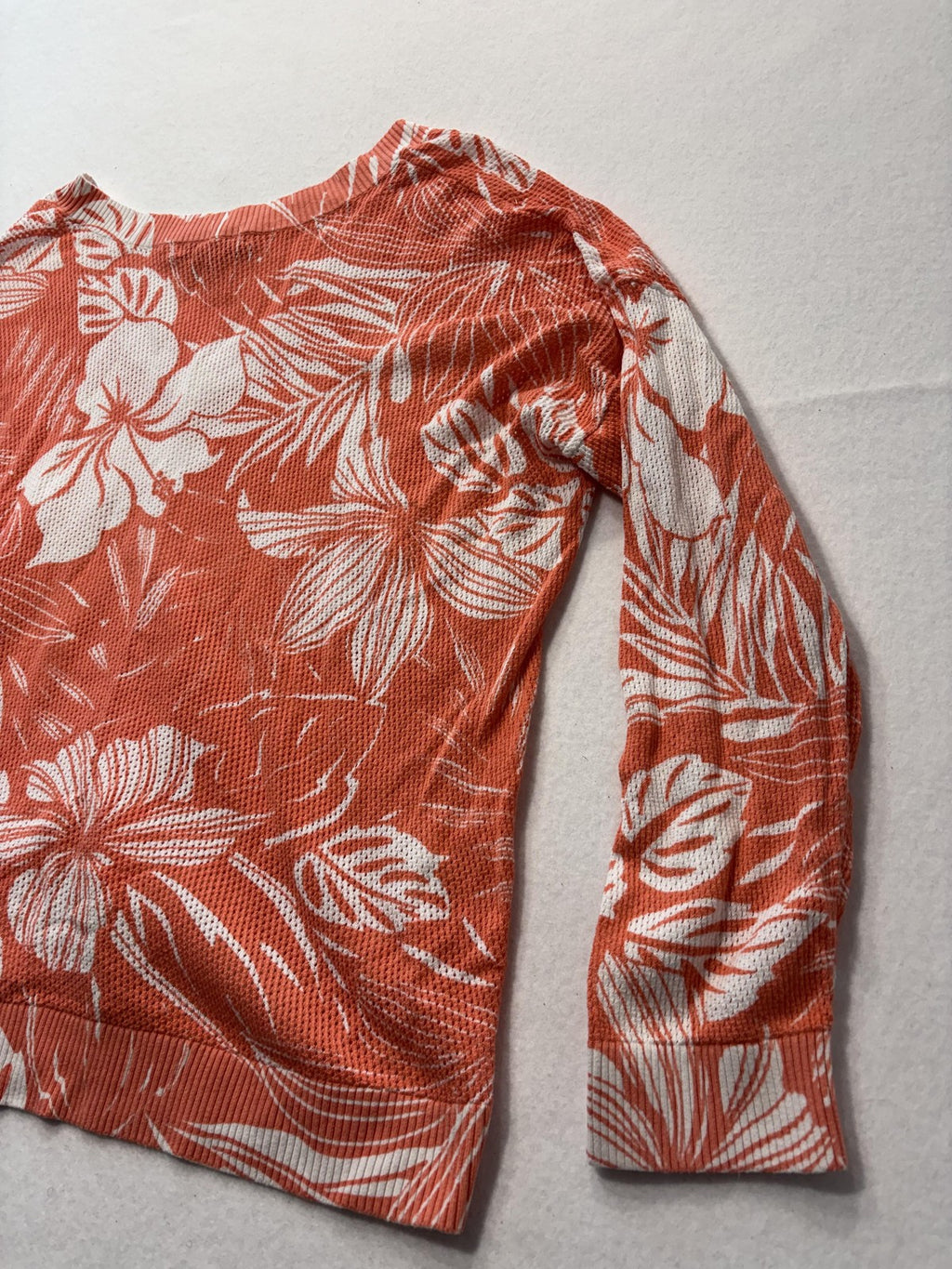 Tommy Bahama Sweater Womens XL Orange Floral V Neck Waffle Knit Tropical Top