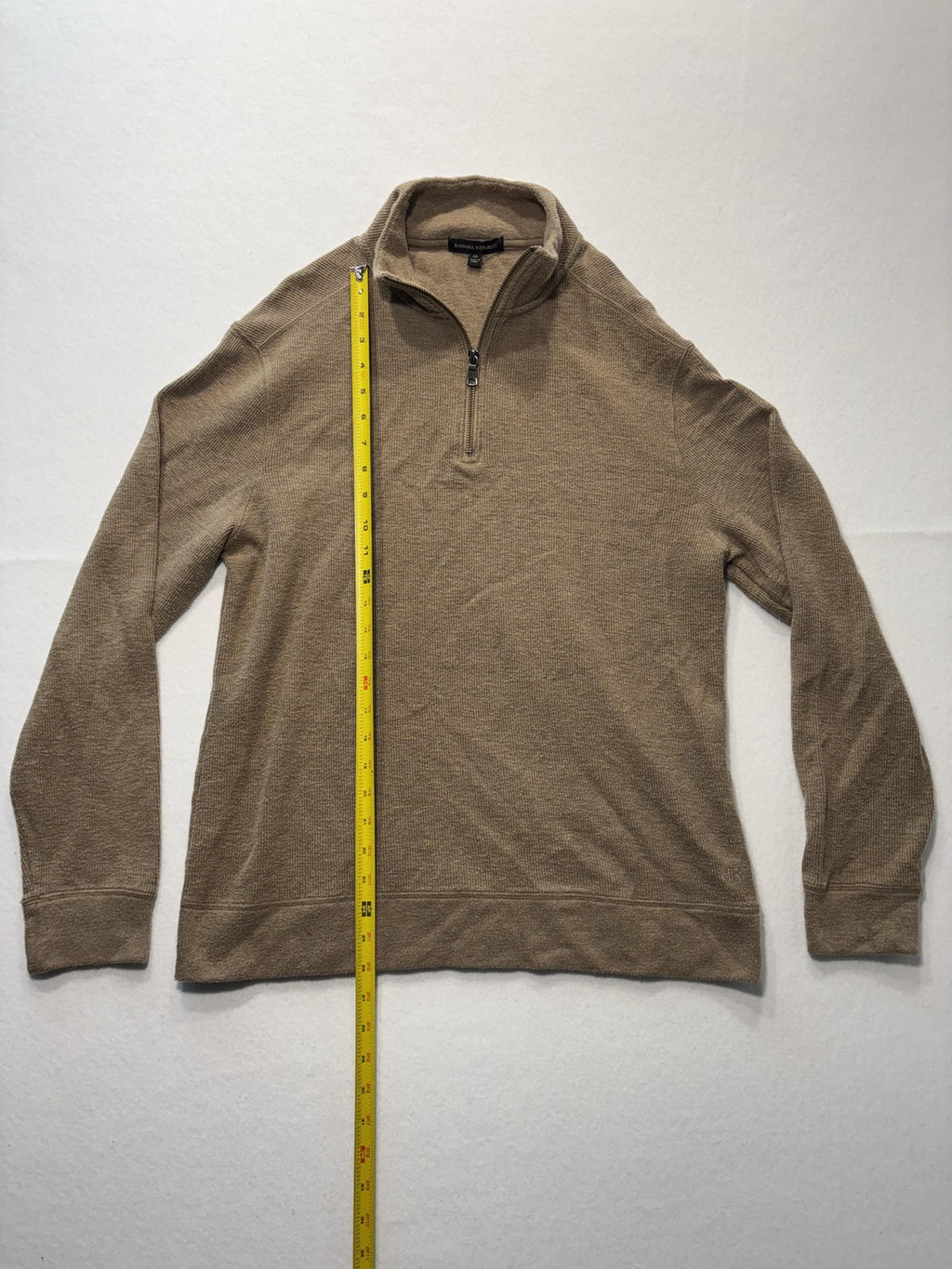 Banana Republic Sweater Mens Medium Brown Waffle Knit 1/4 Zip Mock Neck Pullover