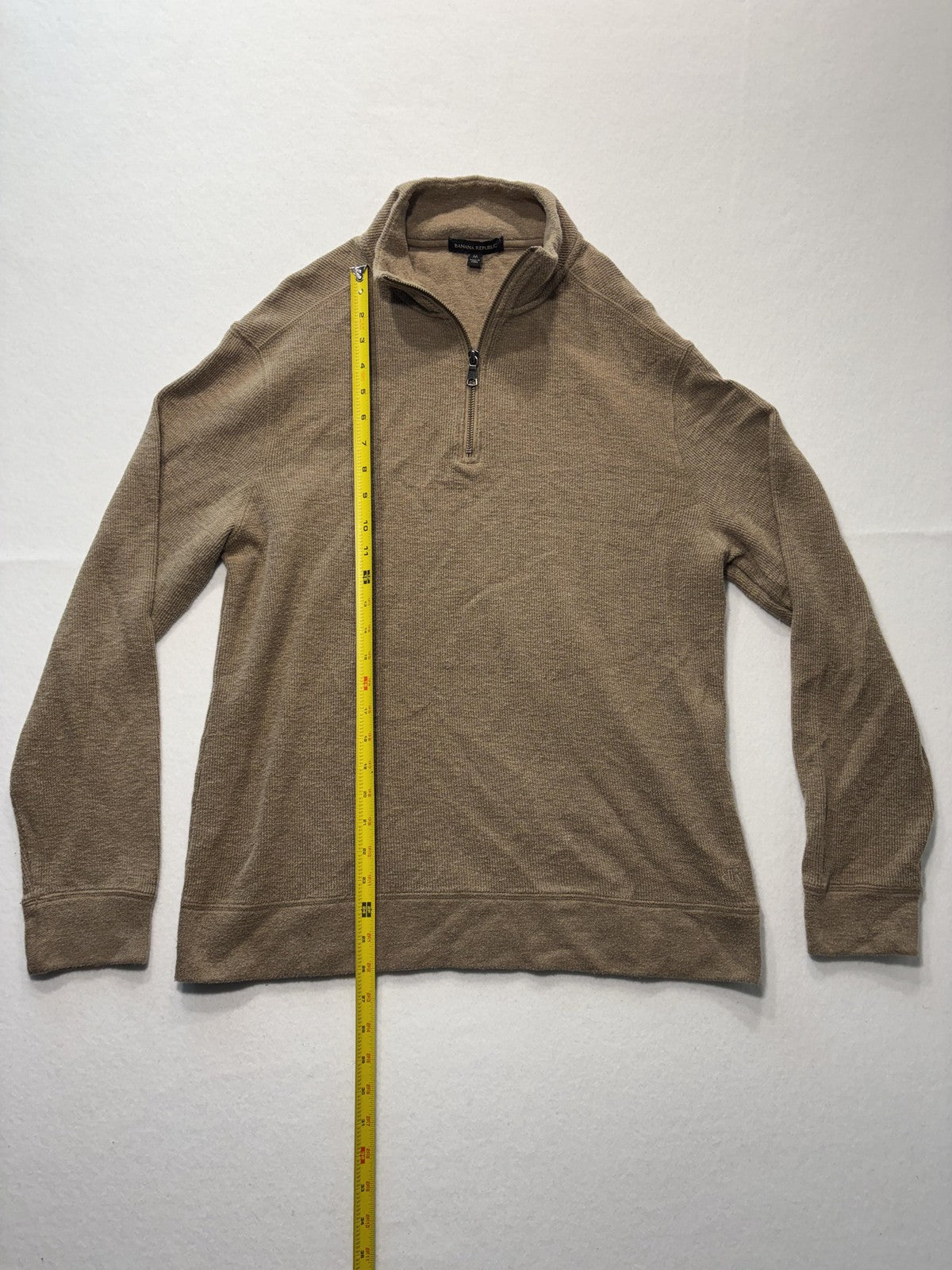 Banana Republic Sweater Mens Medium Brown Waffle Knit 1/4 Zip Mock Neck Pullover