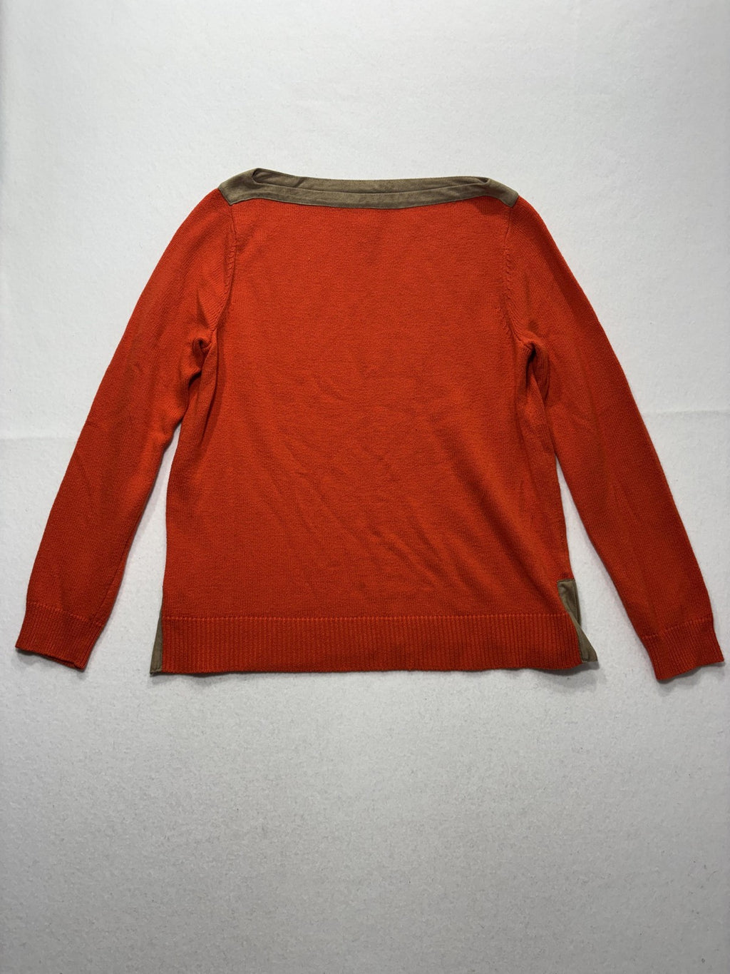 Lauren Ralph Lauren Sweater Womens Large Orange Boat Neck Faux Suede Trim Knit