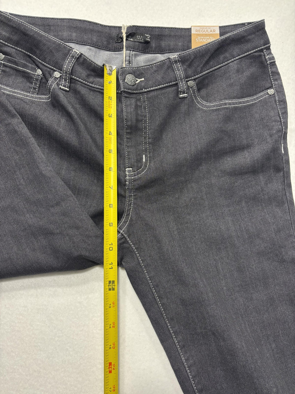 PrAna Jeans Womens 12 Gray Dark Wash Straight Leg Mid Rise Stretch 33x32
