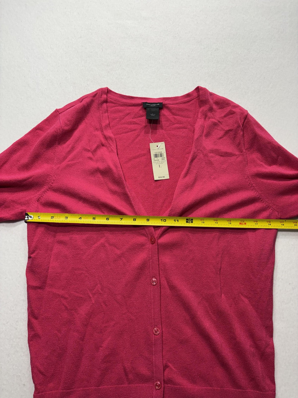 Ann Taylor Cardigan Womens Large Pink V Neck Short Sleeve Button Front Knit