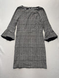Talbots Dress Womens 14 Black Houndstooth Boat Neck 3/4 Bell Sleeve Sheath Knit