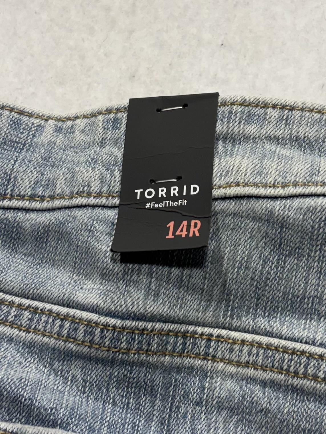 Torrid Jeans Womens 14 Plus Blue Light Wash High Rise Straight Distressed 36x30
