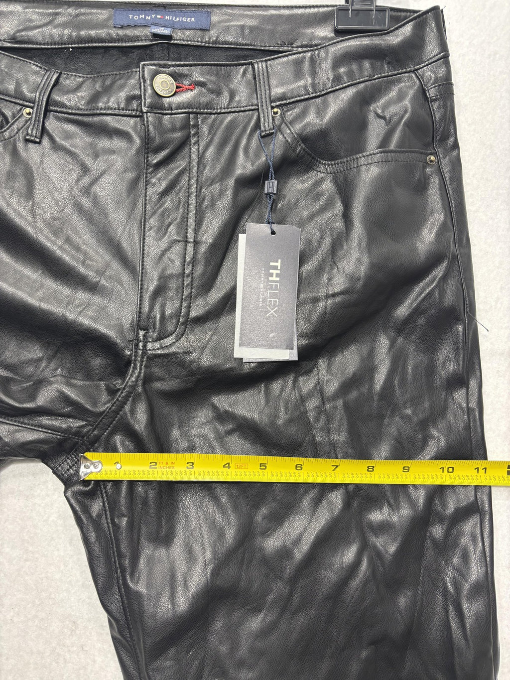 Tommy Hilfiger Dress Pants Womens 16 Black Faux Leather Straight Ponte Stretch