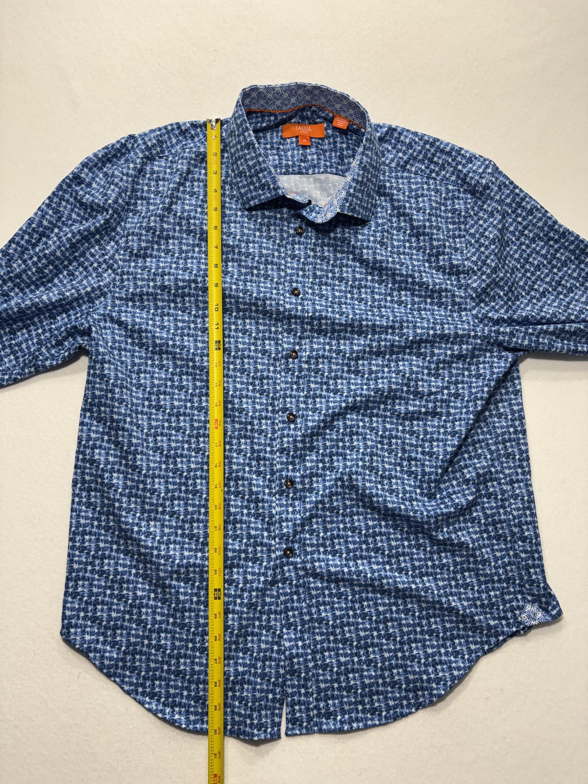 Tallia Sport Shirt Mens XL Blue Geometric Long Sleeve Button Up Stretch Casual
