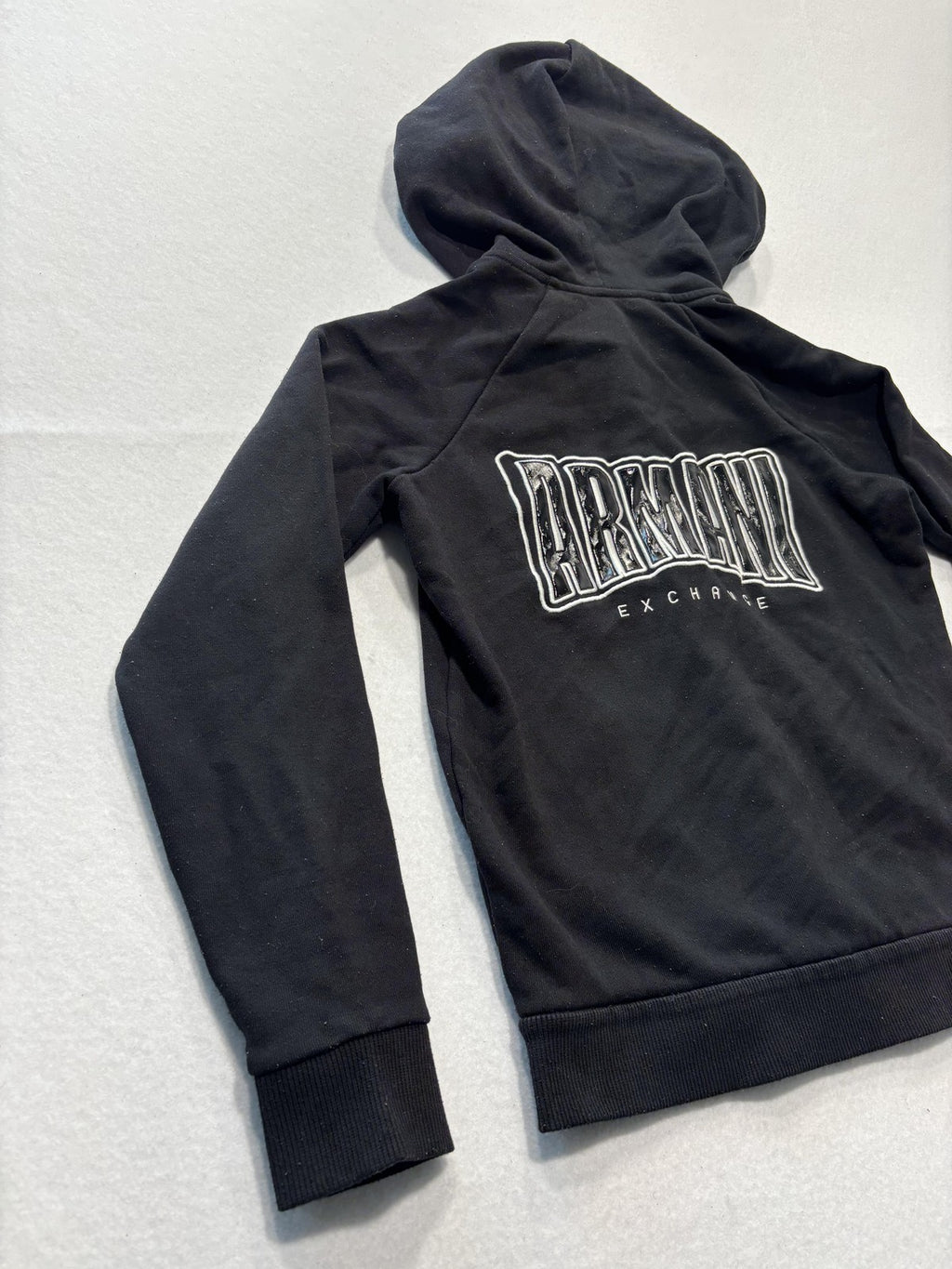 Armani Exchange Hoodie Womens Small Black Full Zip Logo Graphic Raglan Sleeve