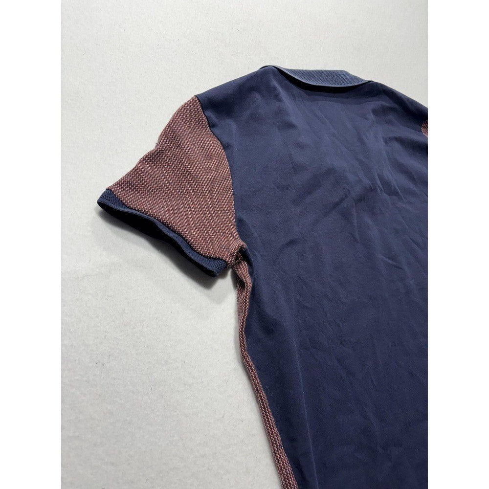 Hugo Boss Polo Shirt Mens Medium Blue Slim Fit Geometric Knit Short Sleeve