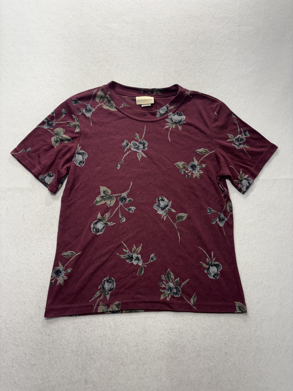 Jaclyn Smith Shirt Womens Large Red Floral Crew Neck Short Sleeve Tee Casual