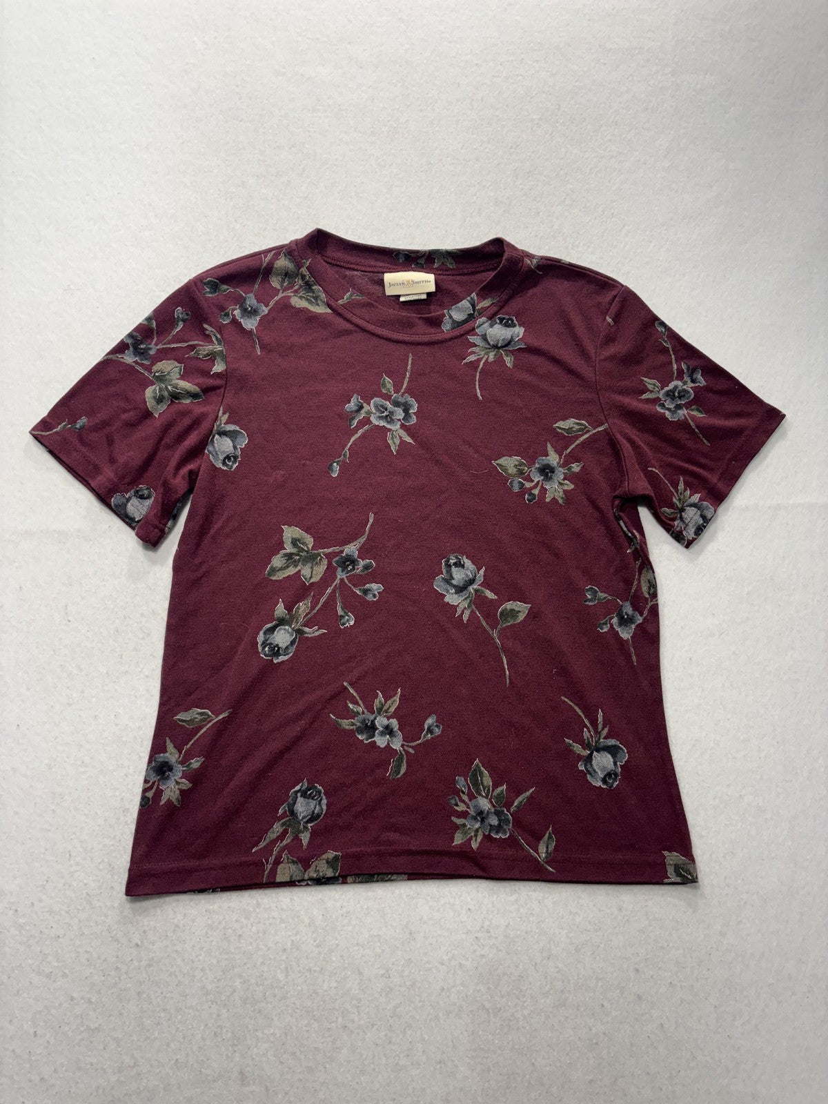 Jaclyn Smith Shirt Womens Large Red Floral Crew Neck Short Sleeve Tee Casual