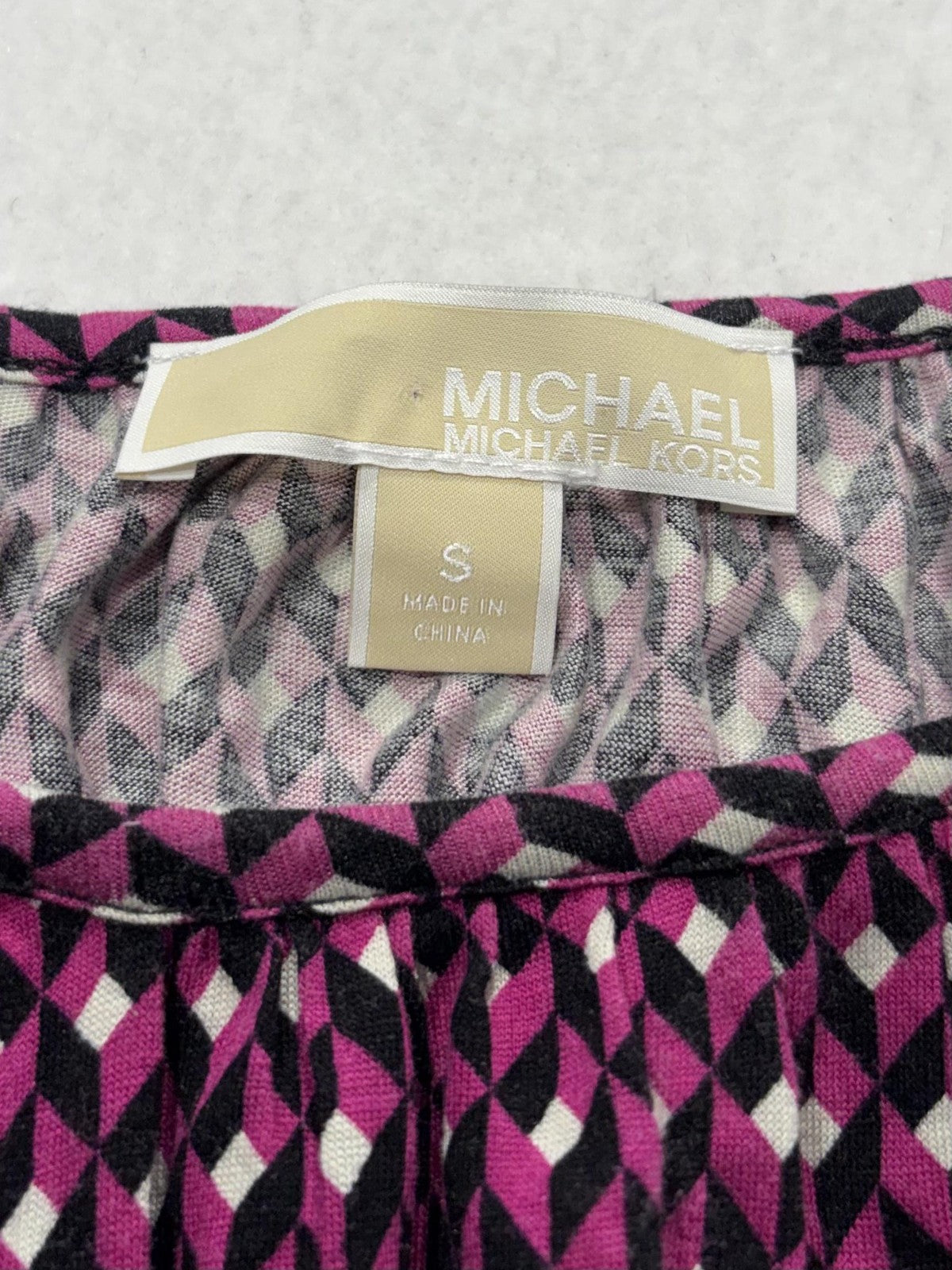 MICHAEL Michael Kors Blouse Womens Small Pink Geometric Scoop Neck Long Sleeve