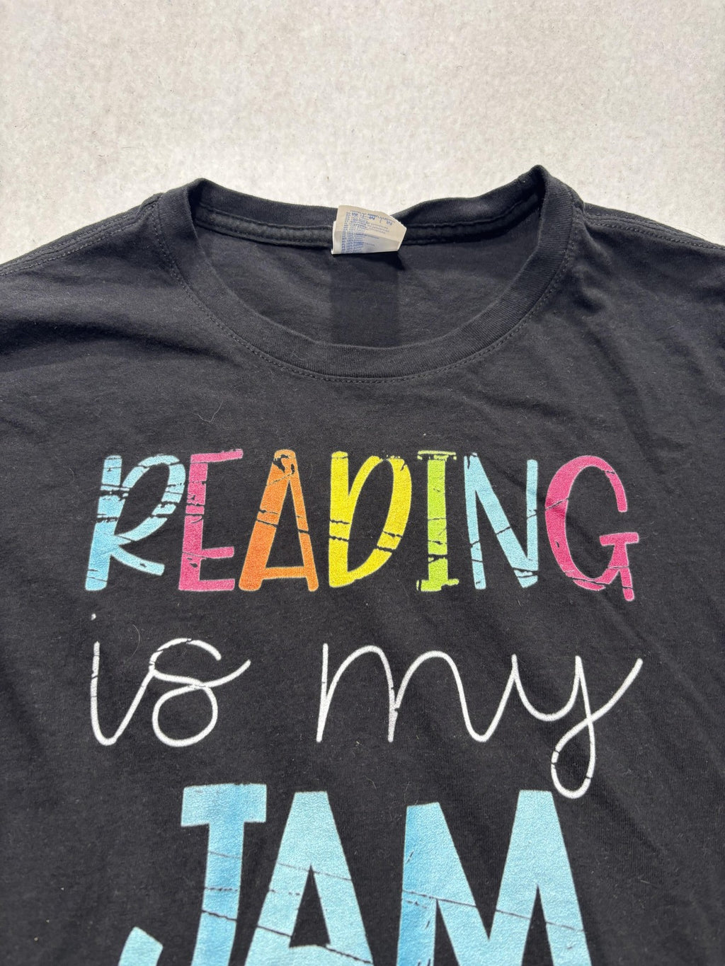 Port & Company Shirt Womens Medium Black Reading Is My Jam Graphic Tee Teacher