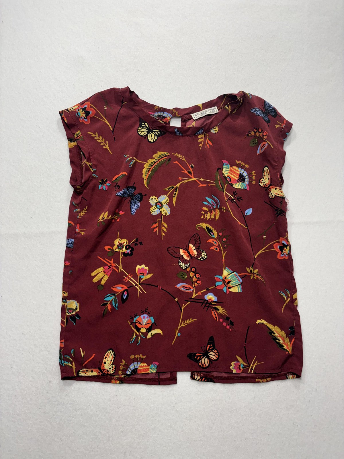 Abercrombie & Fitch Essentials Blouse Womens XS Red Floral Butterfly Print Boho