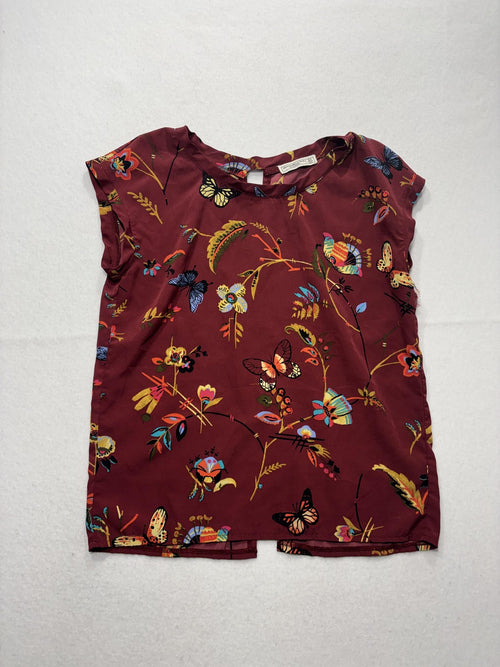 Abercrombie & Fitch Essentials Blouse Womens XS Red Floral Butterfly Print Boho
