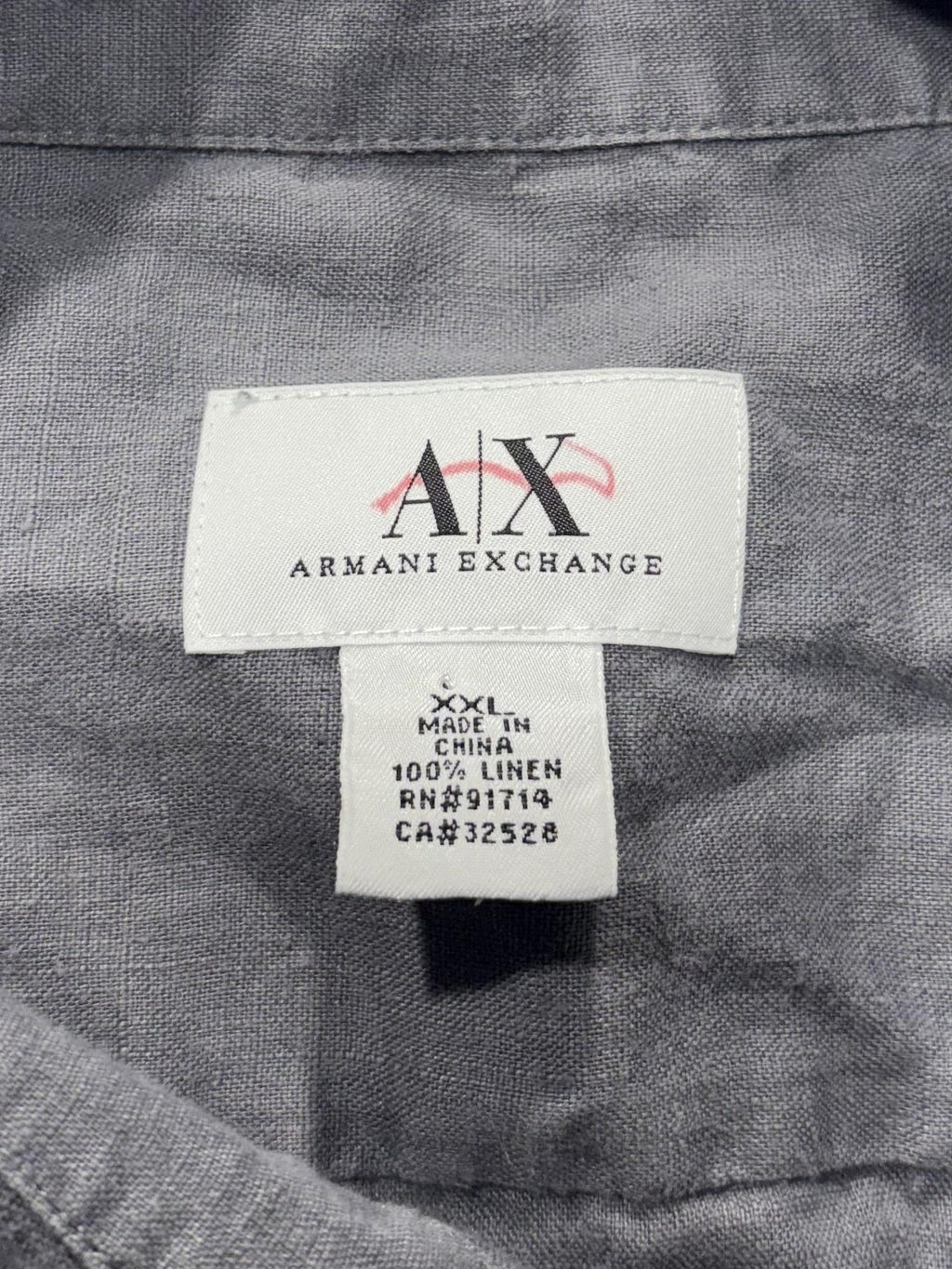 Armani Exchange Shirt Mens 2XL Gray Linen Short Sleeve Button Up Casual