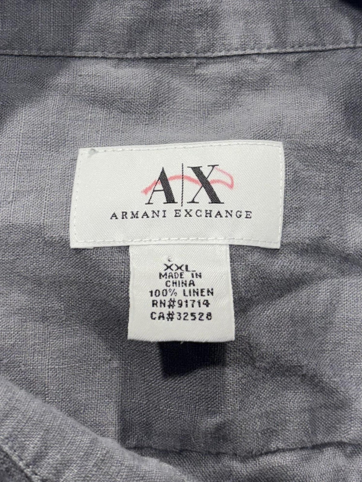 Armani Exchange Shirt Mens 2XL Gray Linen Short Sleeve Button Up Casual