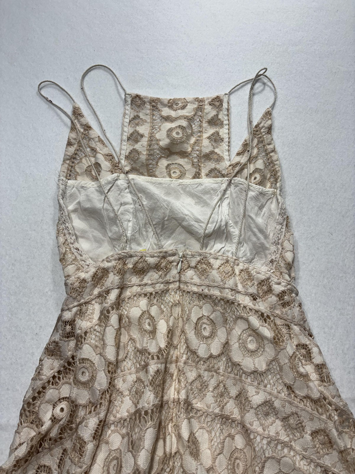 Free People Dress Womens 0 Beige Floral Lace Square Neck Asym Hem Sundress Boho
