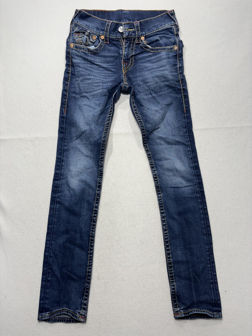 True Religion Section Slim Jeans Mens 28x29 Blue Wash Straight Stretch Denim