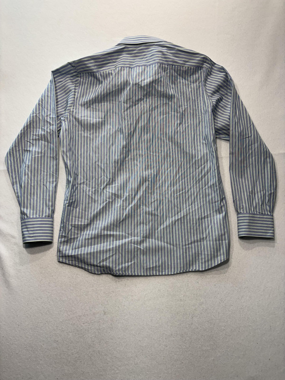 Hugo Boss Dress Shirt Mens 16 34/35 Blue Stripe Cotton Regular Fit LS Button Up