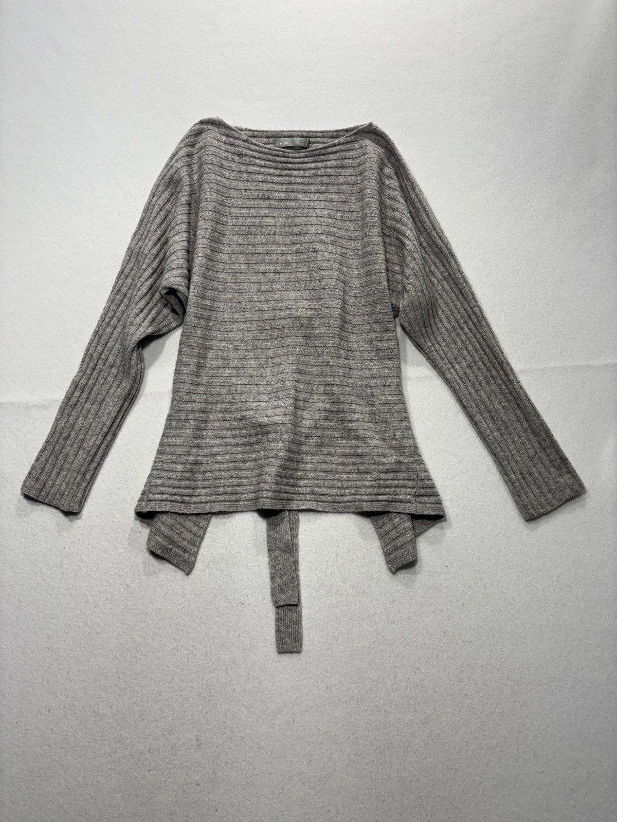Vince Sweater Womens XS Gray Cashmere Boat Neck Belted Dolman Knit Pullover