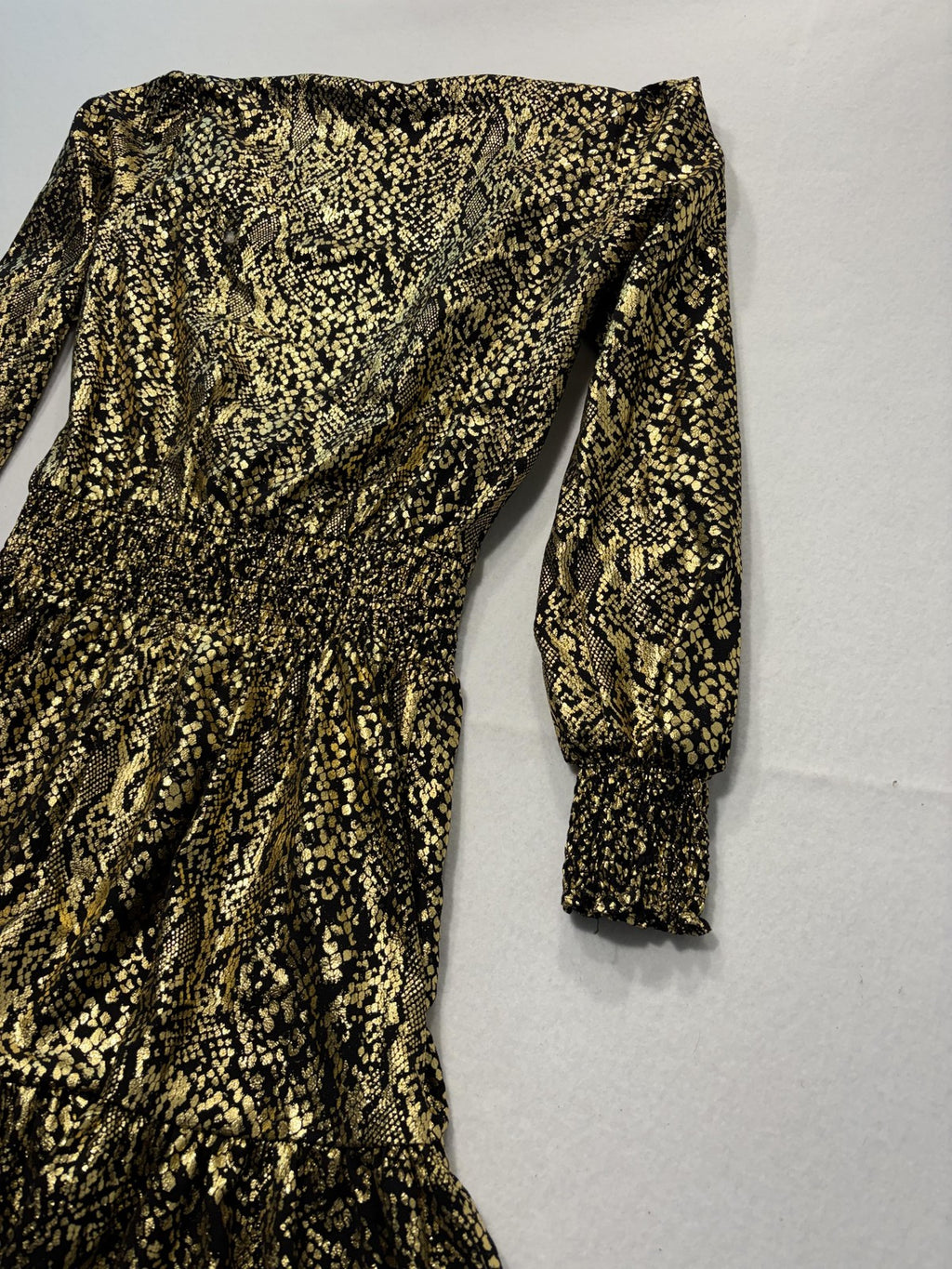 MICHAEL Michael Kors Dress Womens Small Gold Animal Print Long Sleeve Ruffle