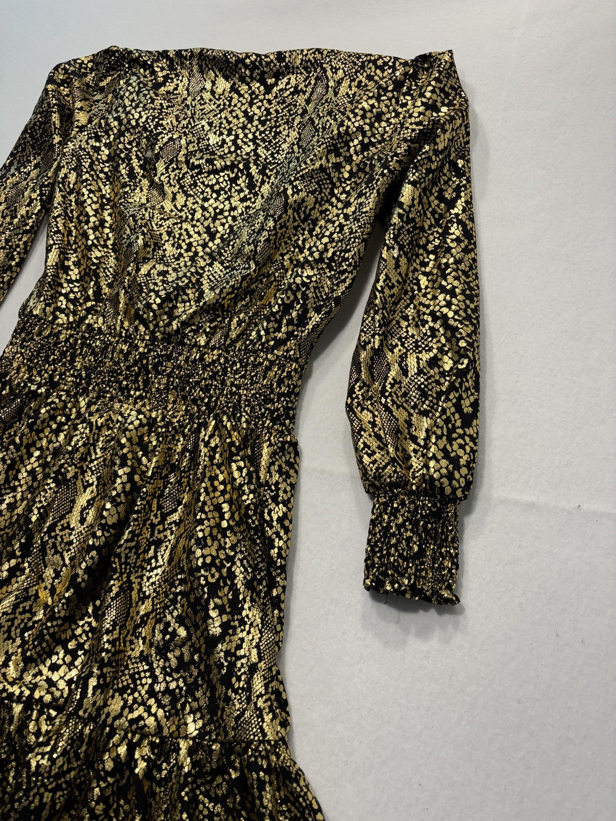 MICHAEL Michael Kors Dress Womens Small Gold Animal Print Long Sleeve Ruffle
