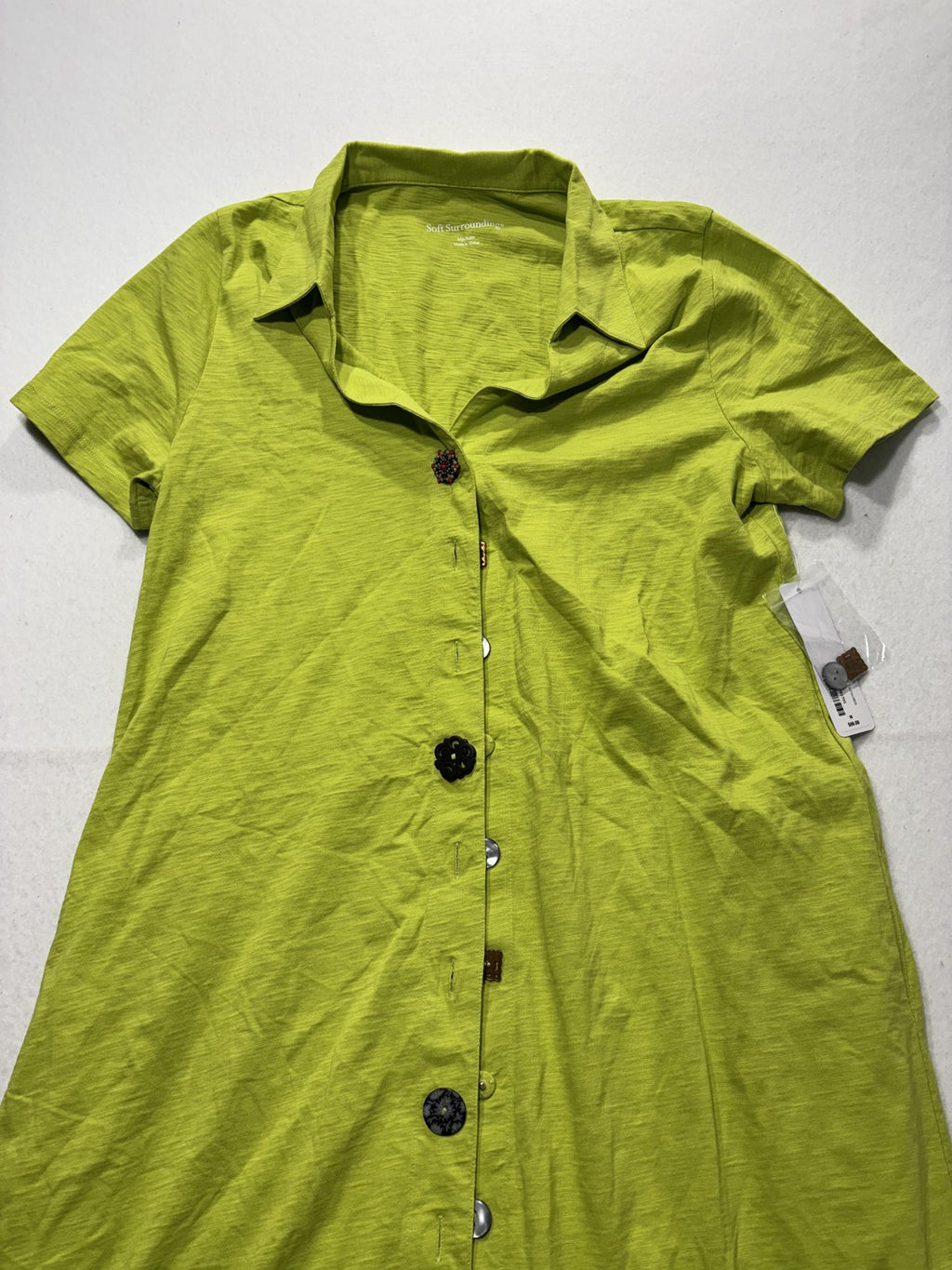 Soft Surroundings Shirt Dress Womens Medium Lime Green Danelle Button Asym Hem