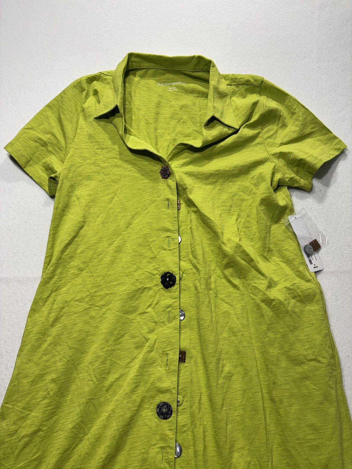 Soft Surroundings Shirt Dress Womens Medium Lime Green Danelle Button Asym Hem