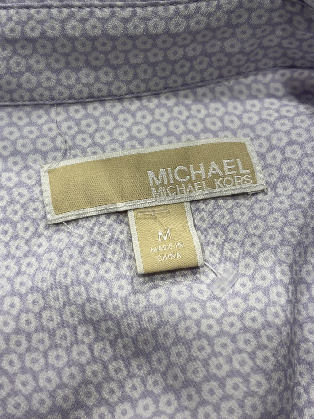 MICHAEL Michael Kors Blouse Womens Medium Purple Collared Zip Geometric Print