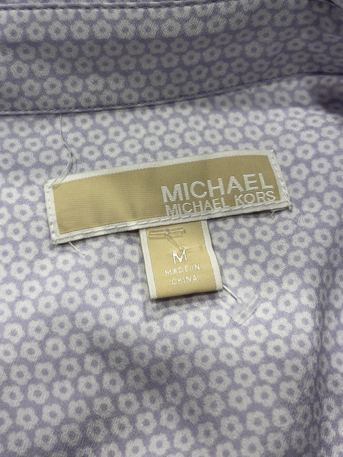 MICHAEL Michael Kors Blouse Womens Medium Purple Collared Zip Geometric Print