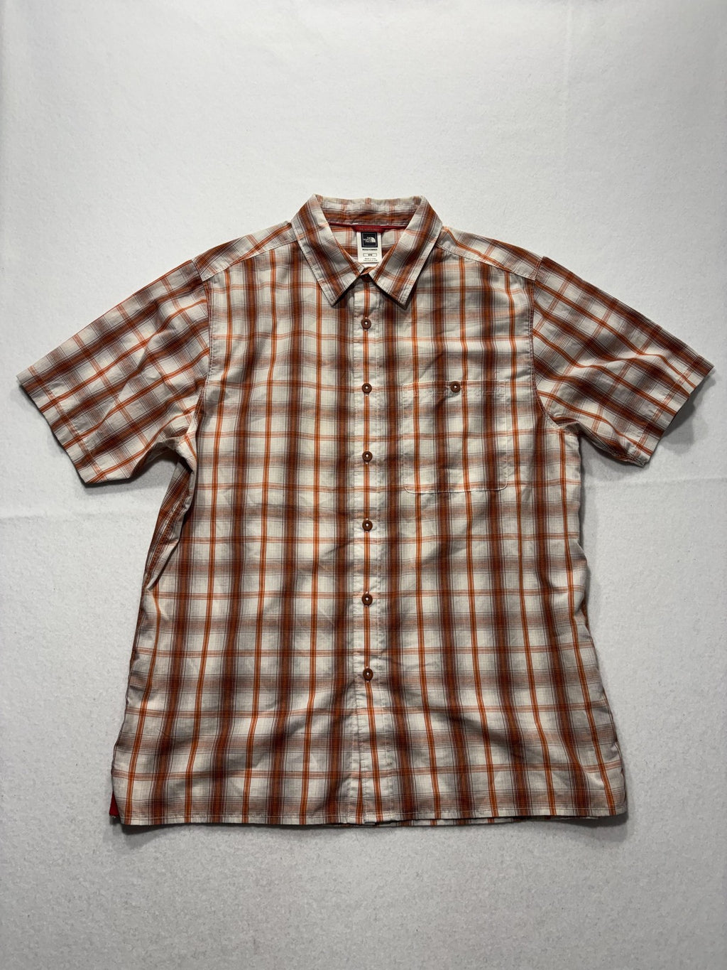 The North Face Shirt Mens Medium Orange Plaid Short Sleeve Button Up Casual