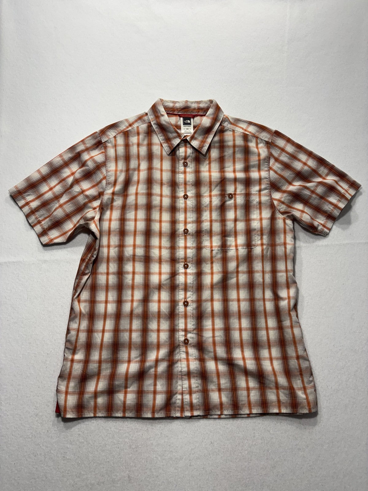 The North Face Shirt Mens Medium Orange Plaid Short Sleeve Button Up Casual